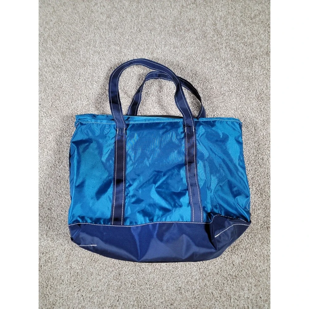 Vintage LL Bean Blue Nylon Tote Bag Blue Medium Everyday Lightweight Beach LOGO